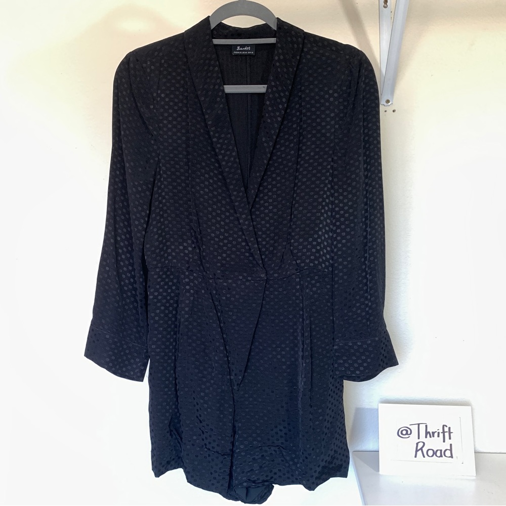 Black Bardot Brand Polka Dot Romper Jumpsuit Playsuit Sz S Long Sleeve Outfit
